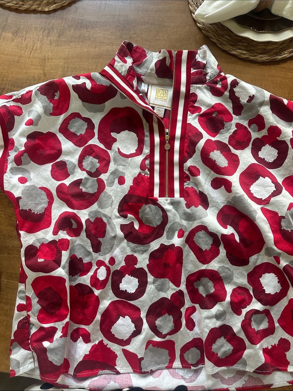 Girls Red & Gray Animal-Print Quarter-Zip Pullover Hoodie